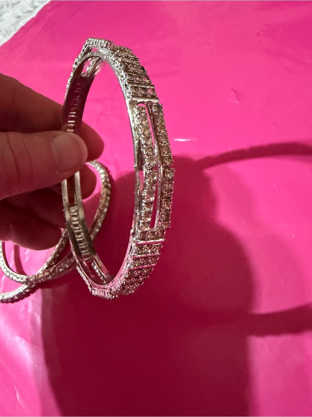 Silver Crystal-Accented Women’s Bangle Bracelet Set - Picture 5 of 9